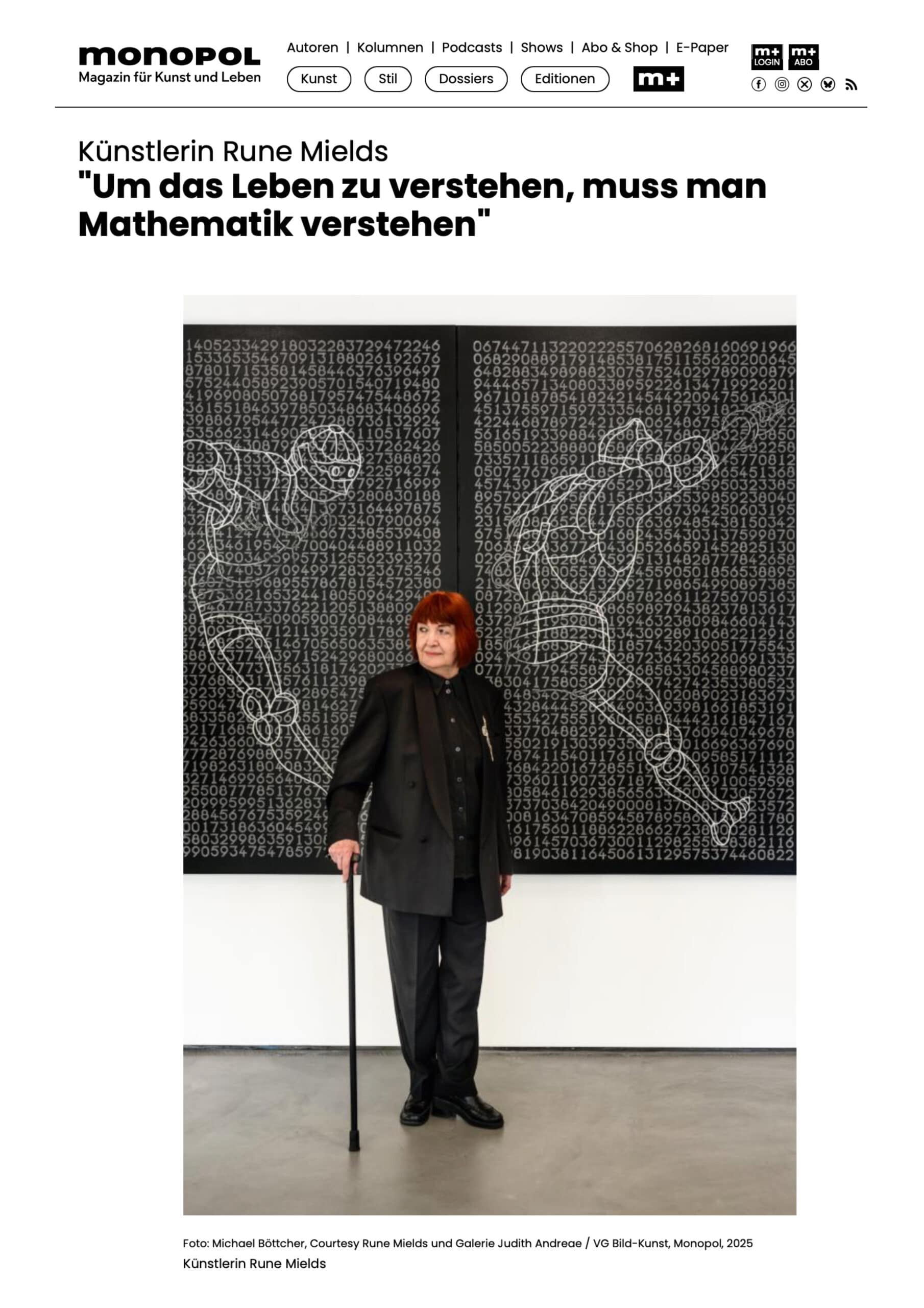 Publikation über Rune Mields im Monopol-Magazin und im Kölner Stadtanzeiger